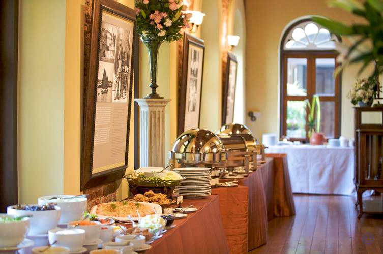A lavish buffet spread featuring delicious Thai cuisine in an elegant hotel dining room in Bangkok.