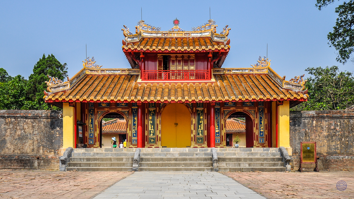 The grand, ornate entrance to Hue's Imperial Citadel, a historic landmark in Vietnam.